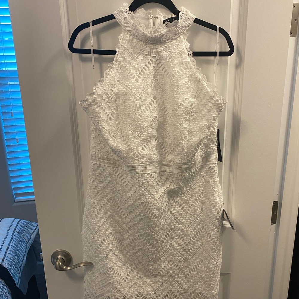High neck white crochet body con dress size XL